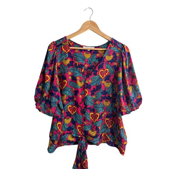 Rose + Olive Floral Tie Front Tops Size Large - Picture 1 of 7